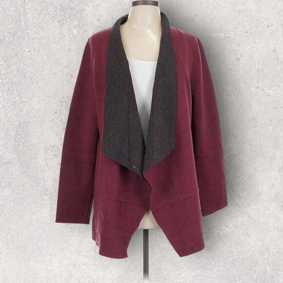 Eileen Fisher Merino Double-Knit Kimono Jacket Womens Large Burgundy Maroon - Picture 2 of 6
